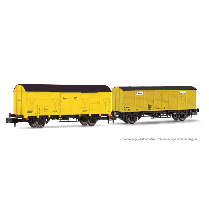 AZVI SET DE 2 VAGONES CERRADOS 2 EJES J-400.000 DECORACIÓN AMARILLO-NEGRO