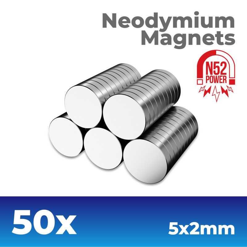 IMANES NEODIMIO 5 x 2 MM N52 (50 UNIDADES)