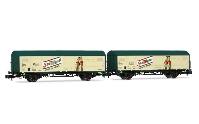 RENFE SET 2  VAGONES JPD «»SAN MIGUEL»» DECORACIÓN BEIGE/VERDE