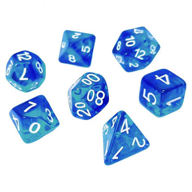 SET DE 7 DADOS MIX – AZUL/TURQUESA TRANSPARENTE