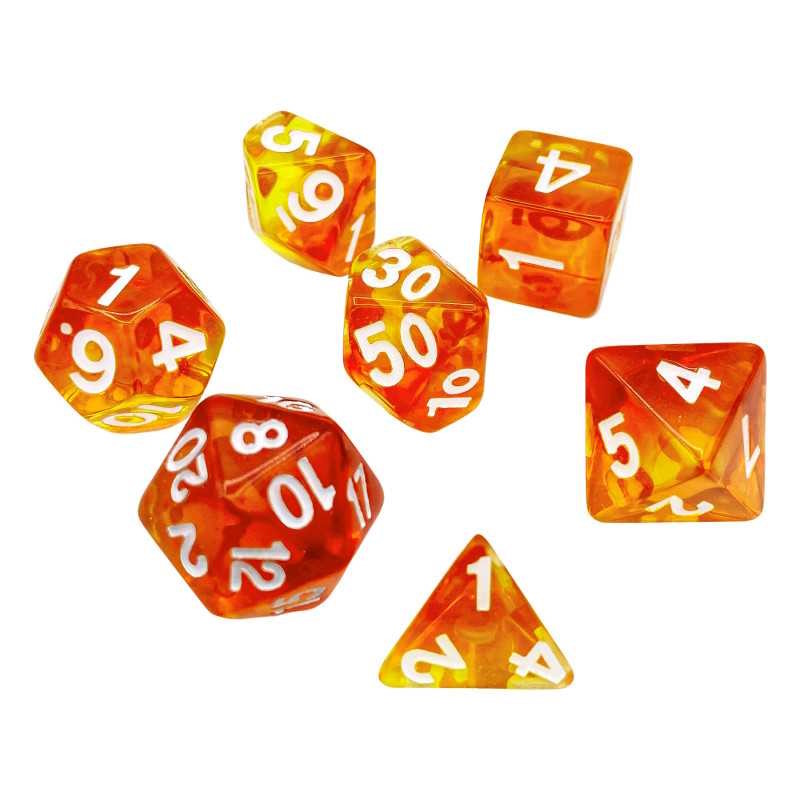 SET DE 7 DADOS MIX – NARANJA/AMARILLO TRANSPARENTE