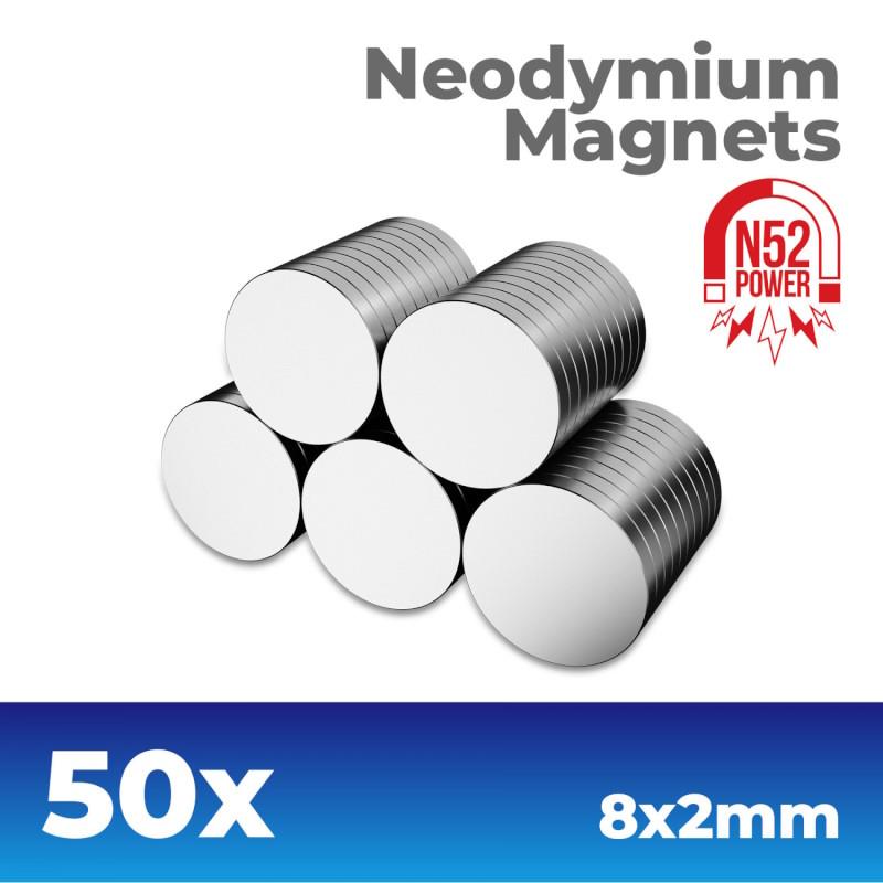 IMANES NEODIMIO 8 x 2 MM N52 (50 UNIDADES)